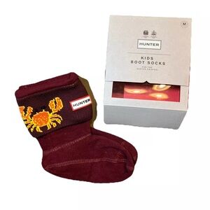 Hunter Kids Boot Socks Burgundy Maroon With Orange Crab NIB Medium US Shoe 11-13